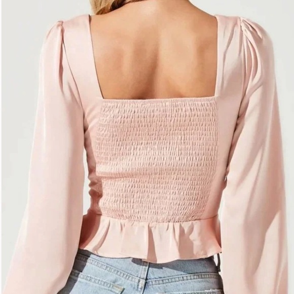 NEW ASTR Corset Peplum Top Blouse‎ Size Small Long Sleeves Romantic Baby Pink S - Picture 2 of 14